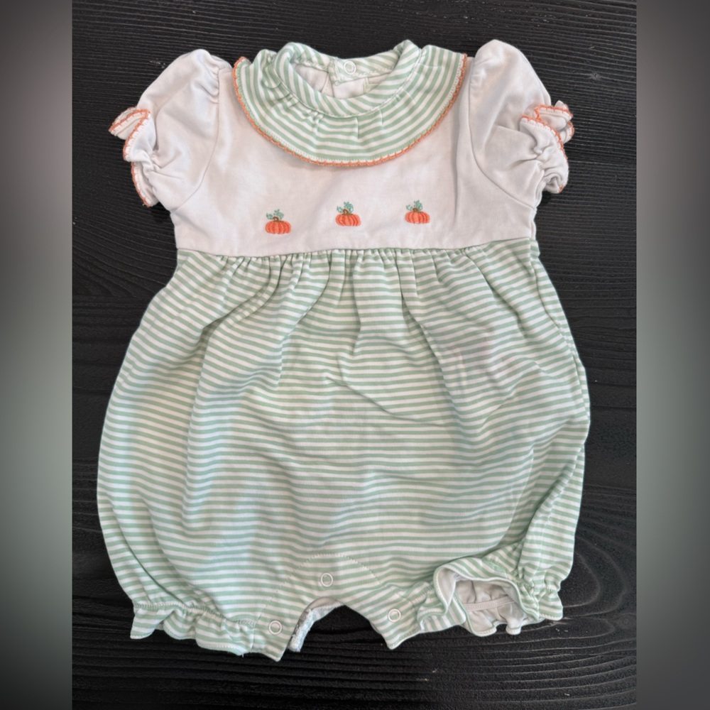 Striped Embroidered Pumpkin Outfit 3M